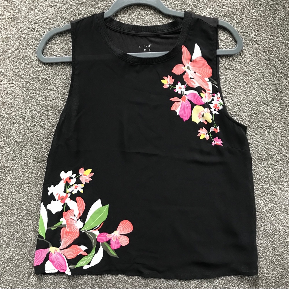Sheer black with floral tank by A New Day